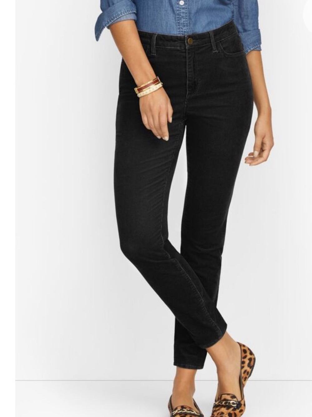 UEC TALBOTS BLACK CORDUROY SLIM ANKLE STRETCH PANTS SZ 4P PERFECT